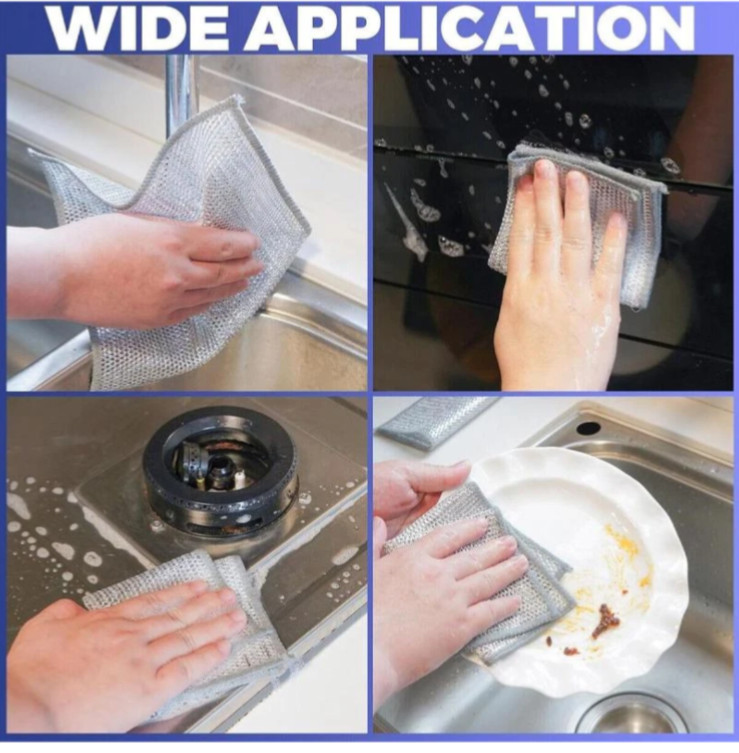 3/6/12 Pcs Multifunctional Non-Scratch Mesh Wire Dish Washing Cleaning Cloth Rag