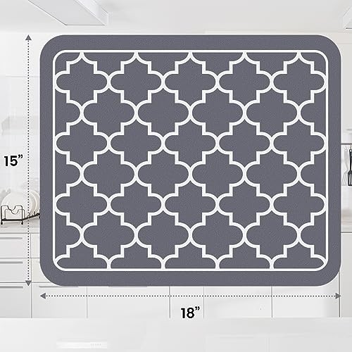 Dish Drying Mat Super Absorbent Drying Mat Large Dish 18″ x 15″ Stylish Grey