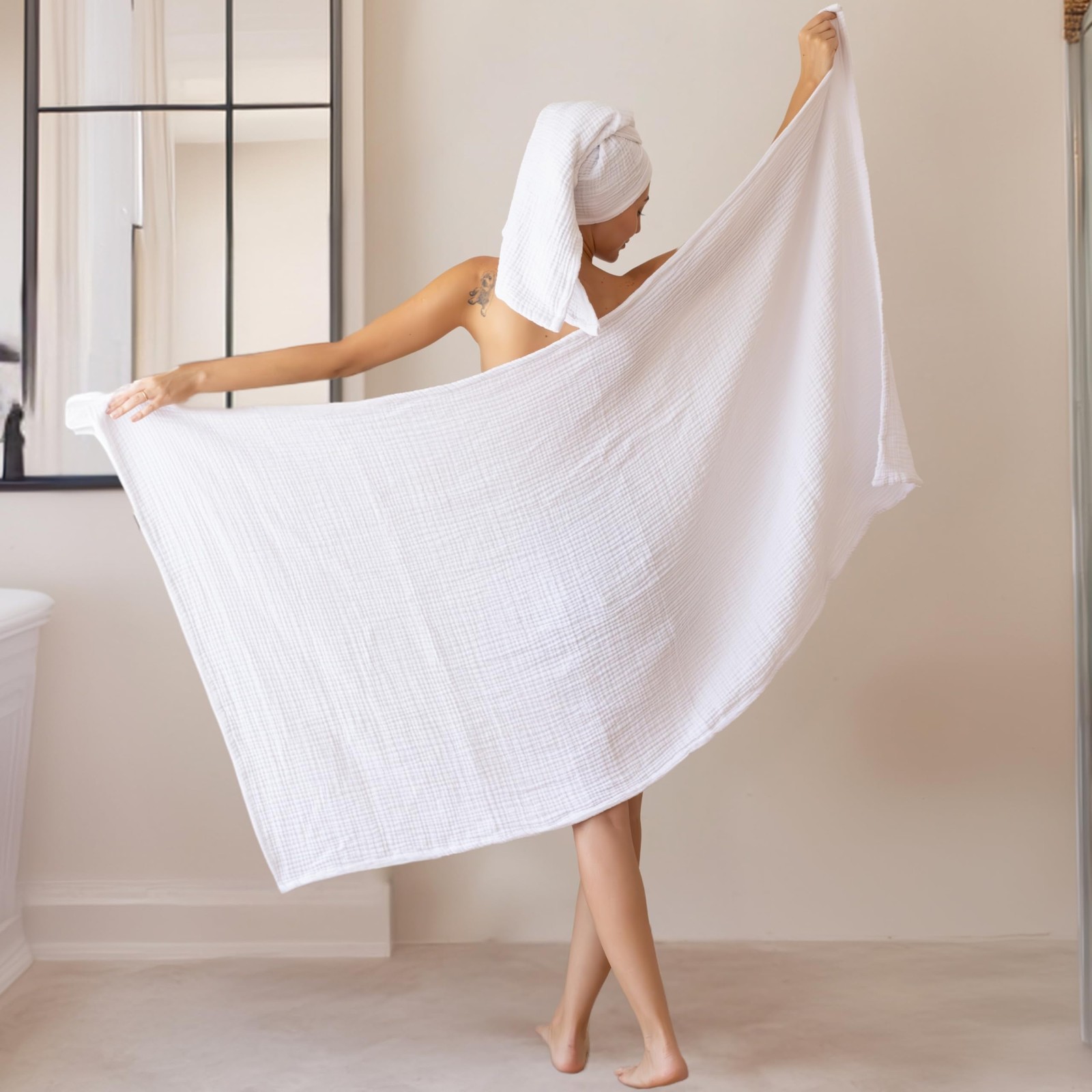 Ultra Soft Muslin Towel Adult Set, 100% Turkish Cotton 4-Layer 2 Pieces Luxury M