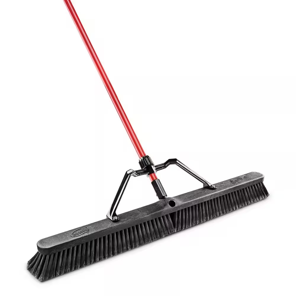 NEW Heavy Duty Push Broom Set 36in Smooth Surface with Brace & Steel Grip Handle