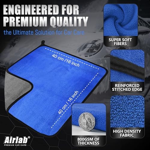 Microfiber Towels for Cars Wash 16 X 16 Inch, Pack of 4, Blue-grey, 800 Gsm