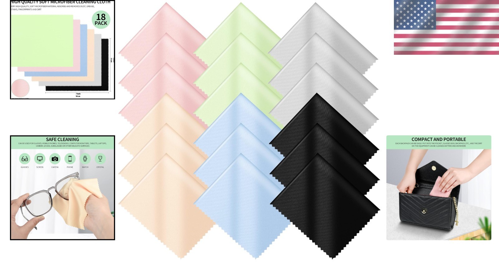 Individually Packaged 18 Microfiber Cleaning Cloths – Soft & Multi-Colored