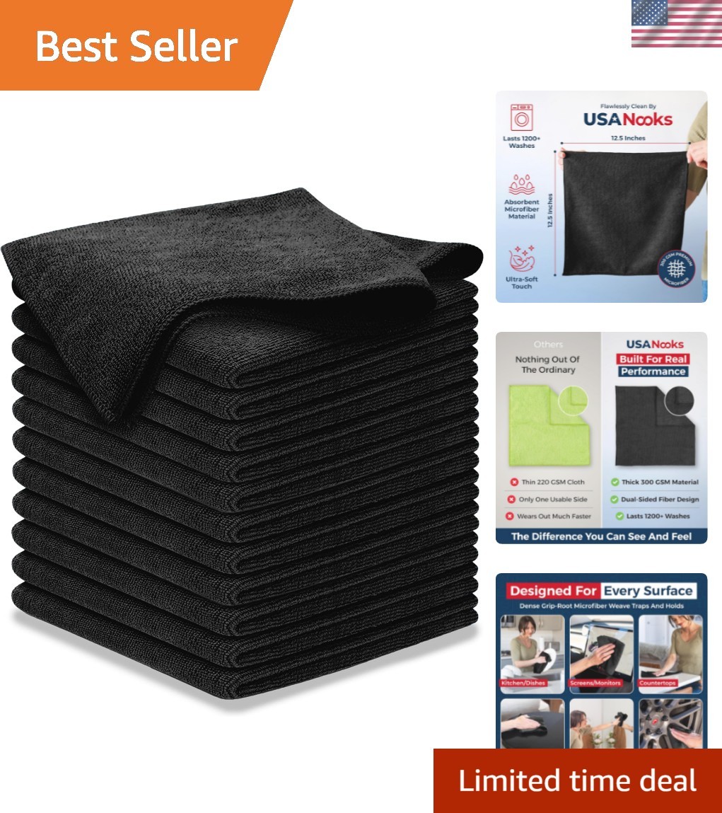 300GSM Microfiber Cleaning Cloth – 12.5″x12.5″ High Performance – 1200 Washes…