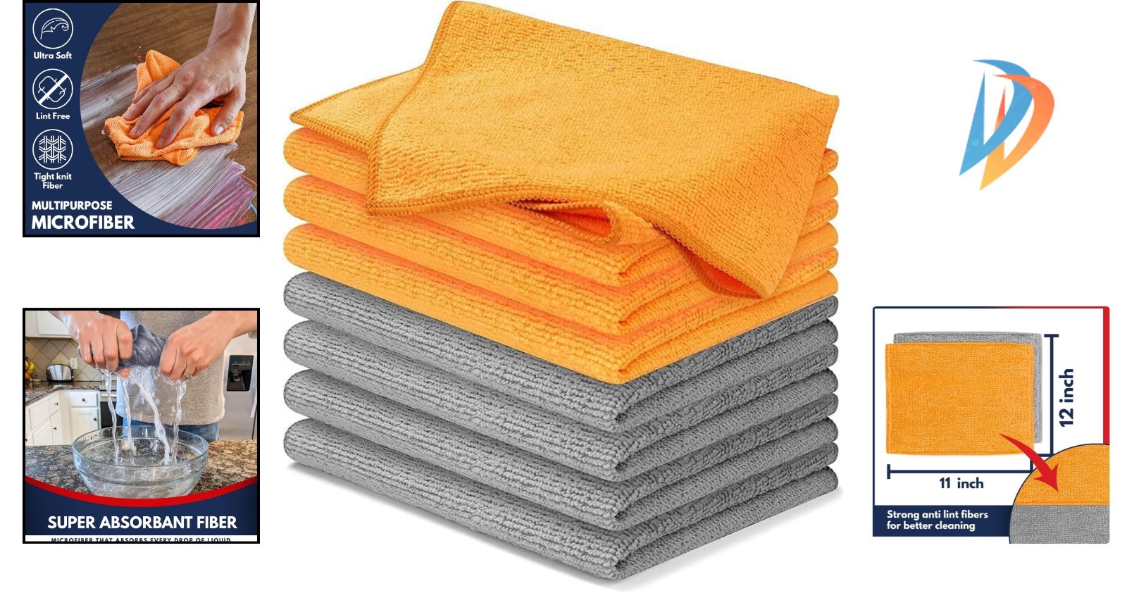 8 Pack Microfiber Cleaning Cloths 12×11 – Ultra Absorbent for Streak-Free Shine