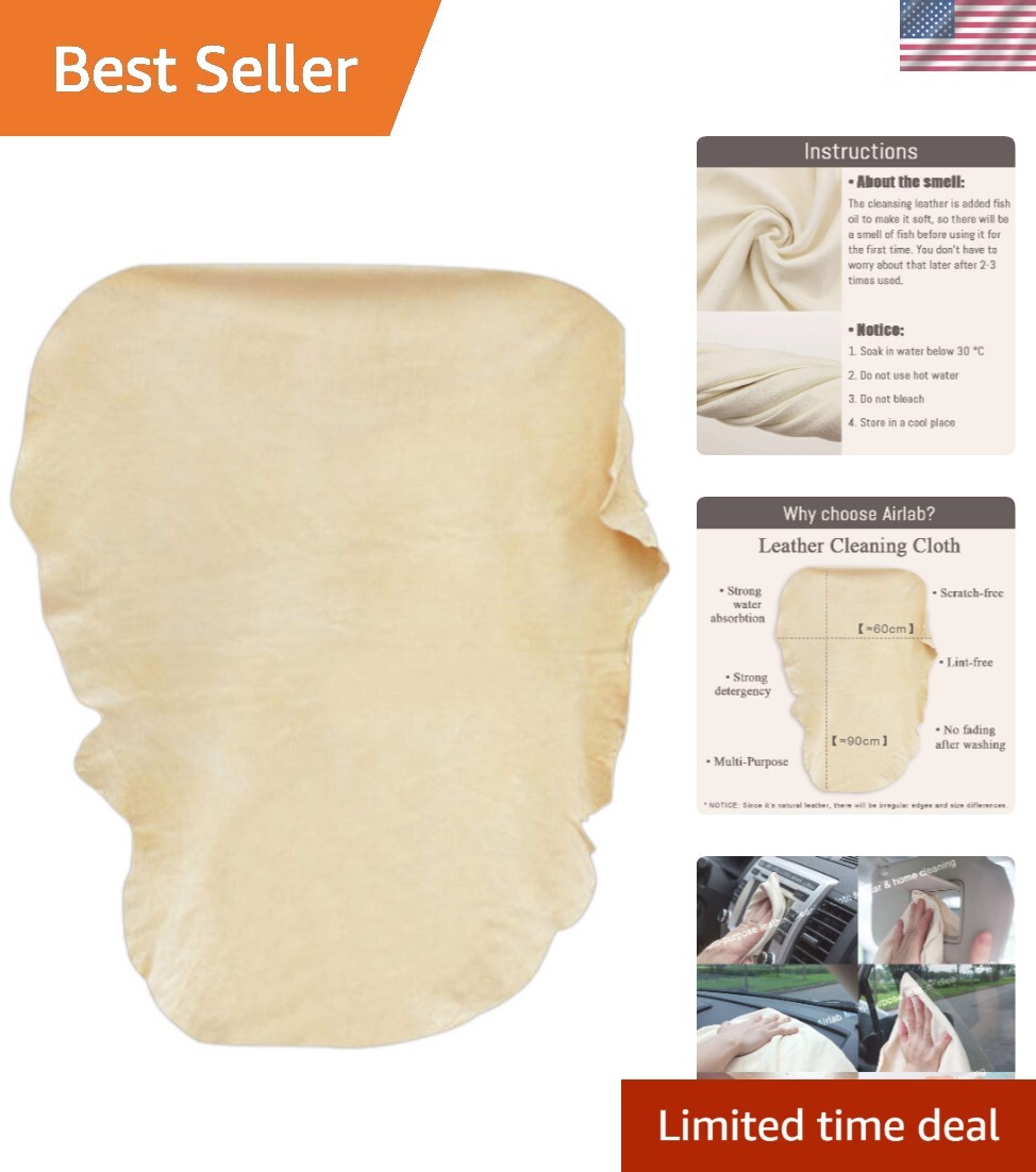 Soft Natural Leather Chamois Cloth – Perfect Size 35” x 23.6” for Cleaning