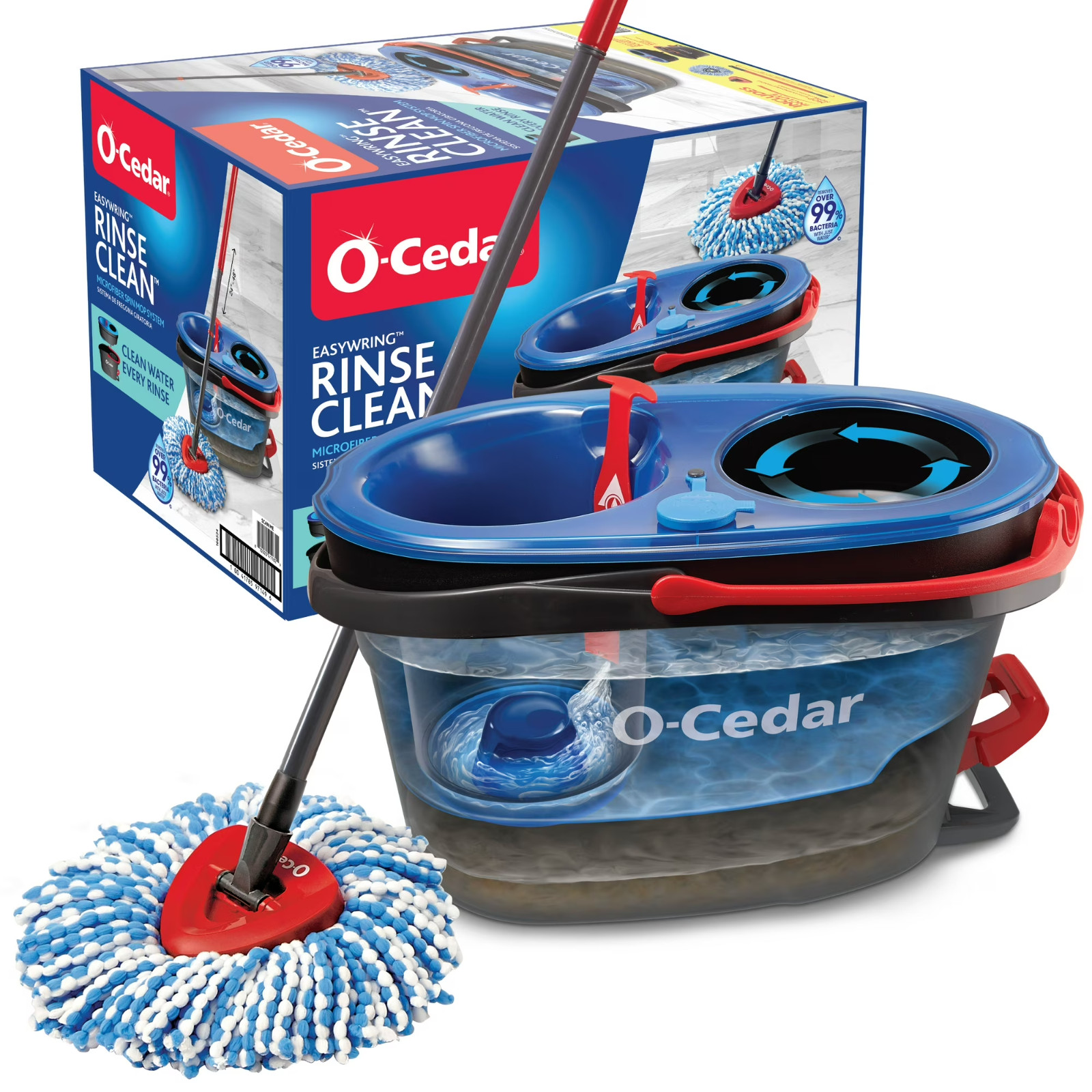 O-Cedar RinseClean Spin Mop With 2-Tank System and Microfiber Mop Head Fats Ship