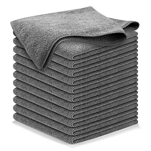 USANOOKS Microfiber Cleaning Cloth Grey – 12 Pcs (12.5″x12.5″) Pack of 12 Gray