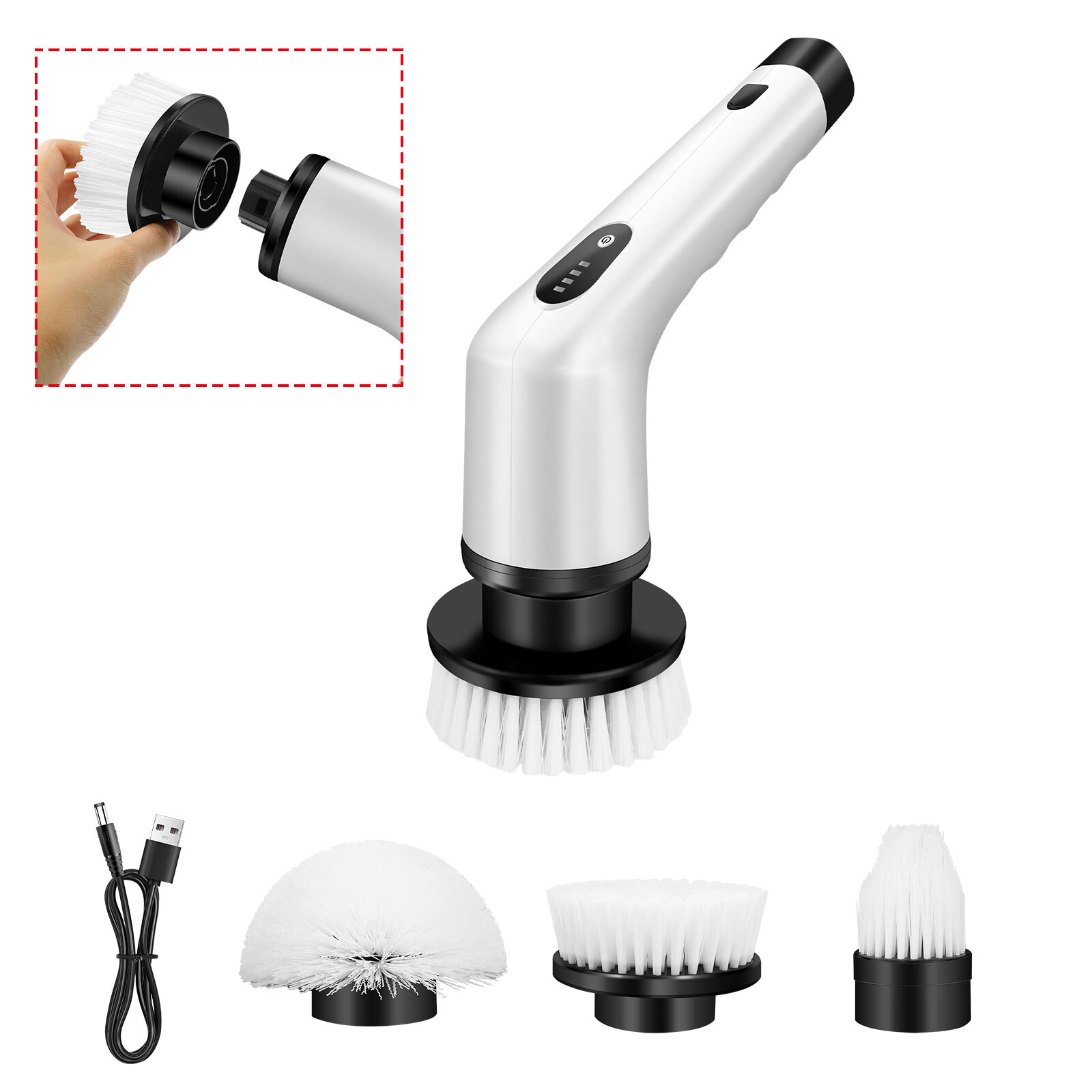 3 Heads Electric Spin Scrubber Cordless Bath Tub Power Scrubber with Handle US