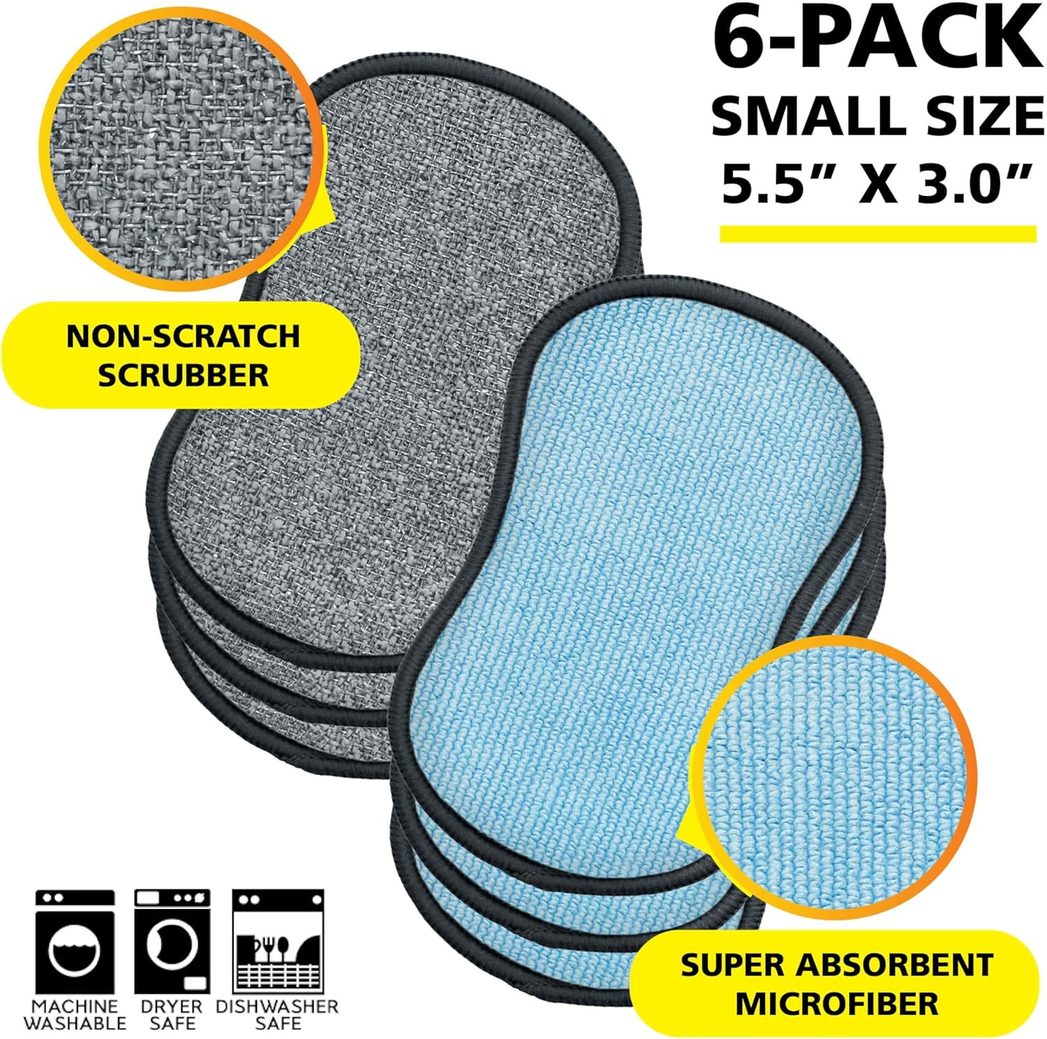 Original Scrub-N-Wipe Pad by , 6-Pack, Microfiber, Multi-Surface, Non-Scratch, D