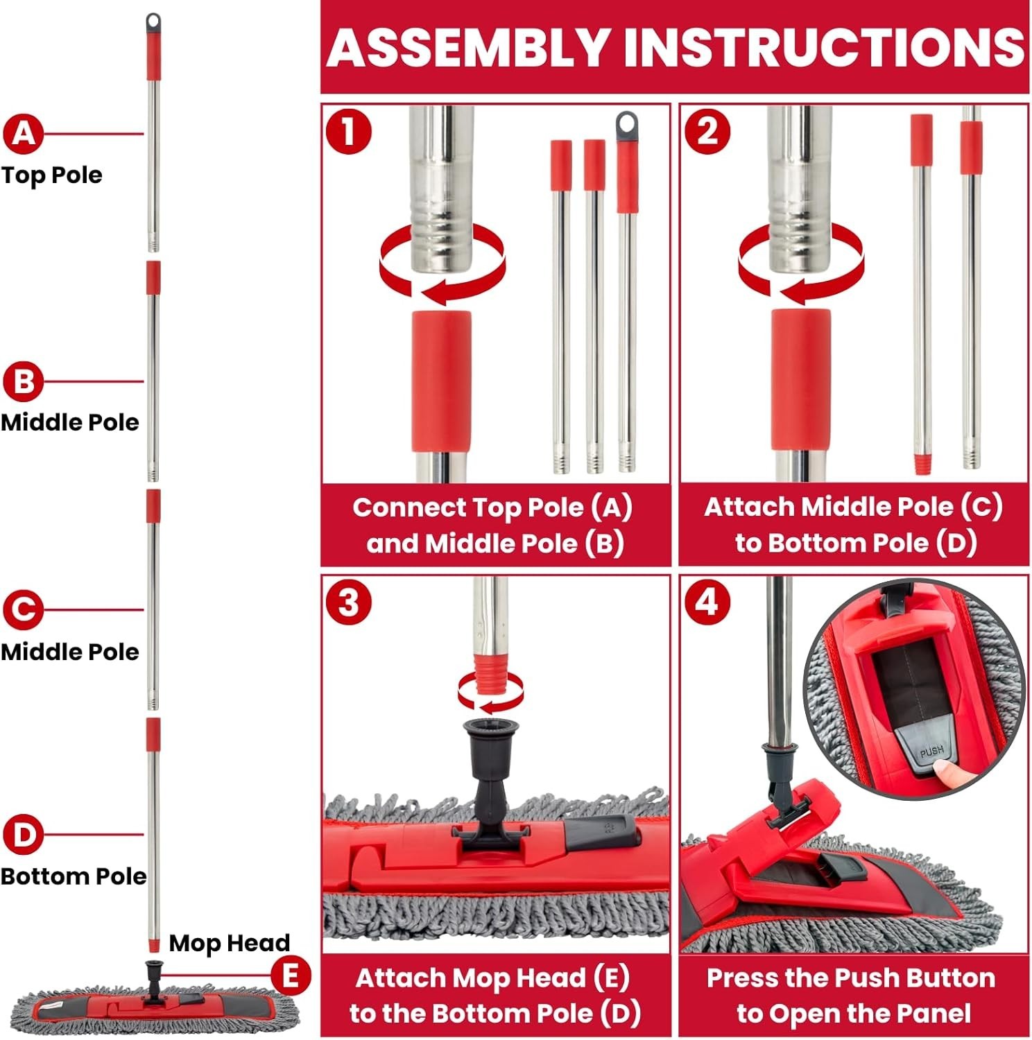 Dust Mop for Floor Cleaning with 4-in-1 Washable Pad System, Wet & Dry Multi-…