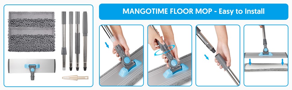 Microfiber Flat Mop for Floor Cleaning Tile Wood Vinyl Laminate +4 Washable Pads