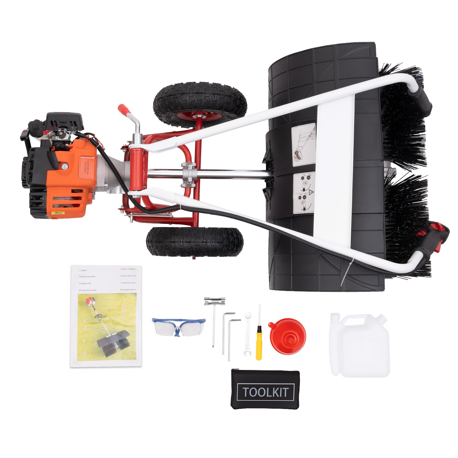 52cc Gas Walk Behind Power Broom for Snow & Driveway Cleaning
