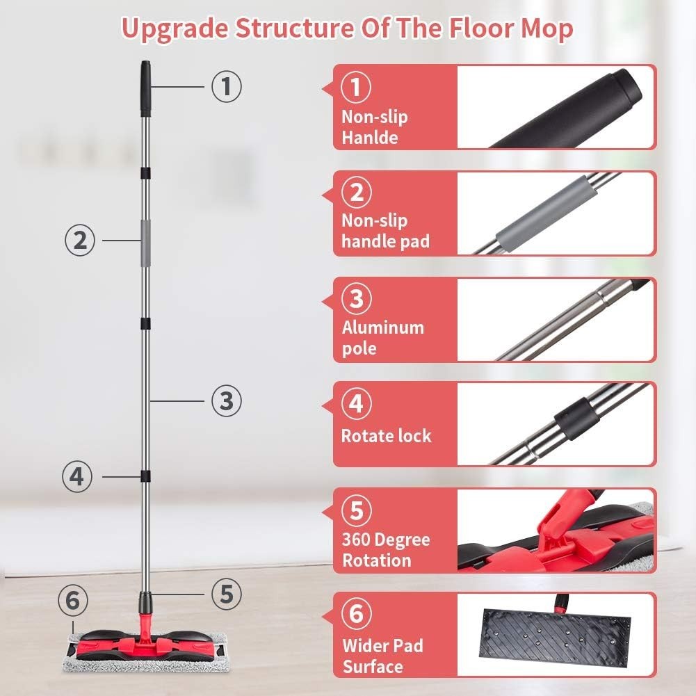 Microfiber Floor Mop with 4 Washable Pads Extendable Handle for Hardwood Tile…