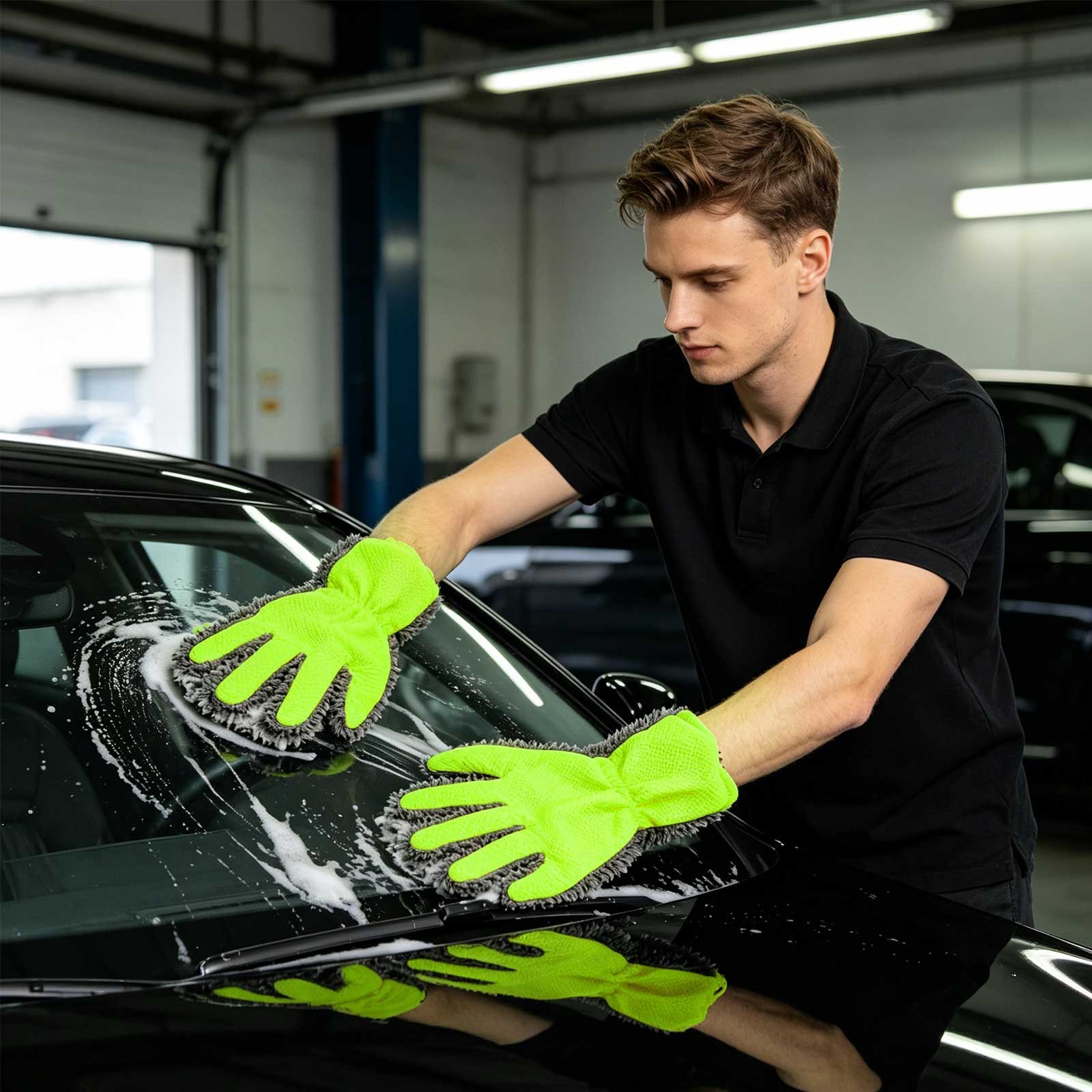 2 PCS 5-Finger Microfiber Wash Mitts Chenille Car Scratch Free Detailing Gloves