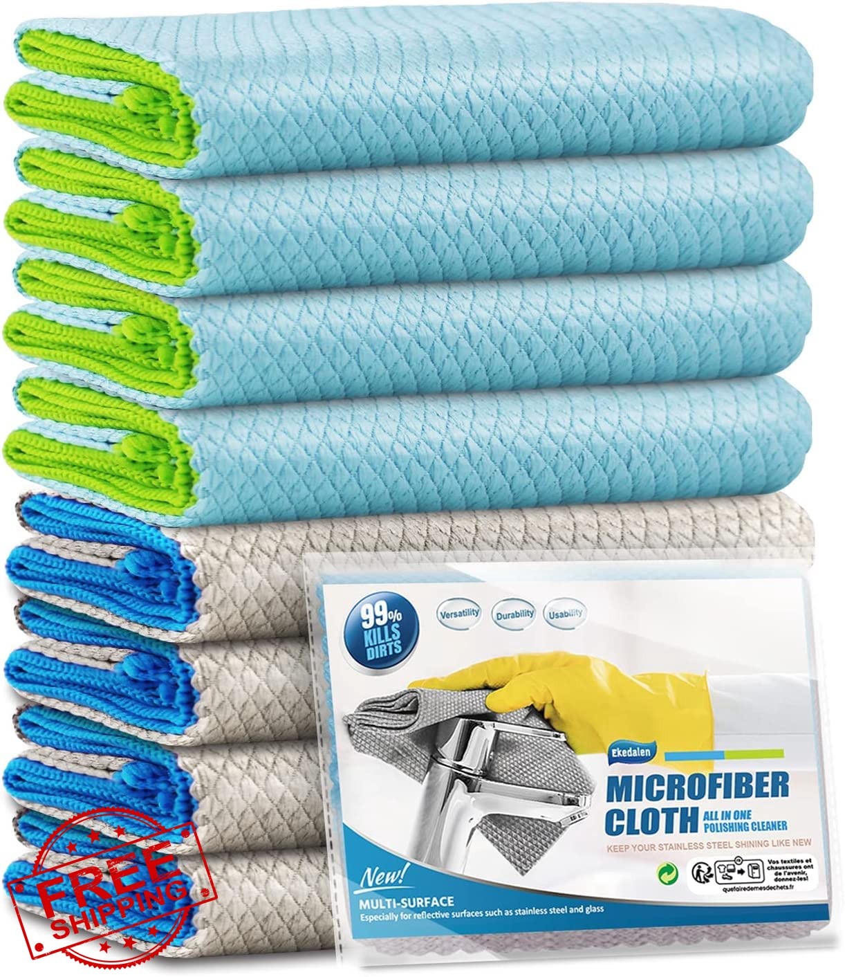 Ekedalen Blue Grey 12×16 Microfiber Cloths 8pk