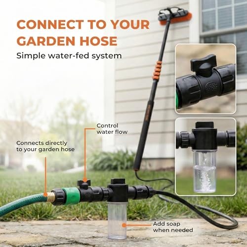 Solar Panel Cleaning Brush with 20 ft Extension Pole – Water Fed Pole Brush