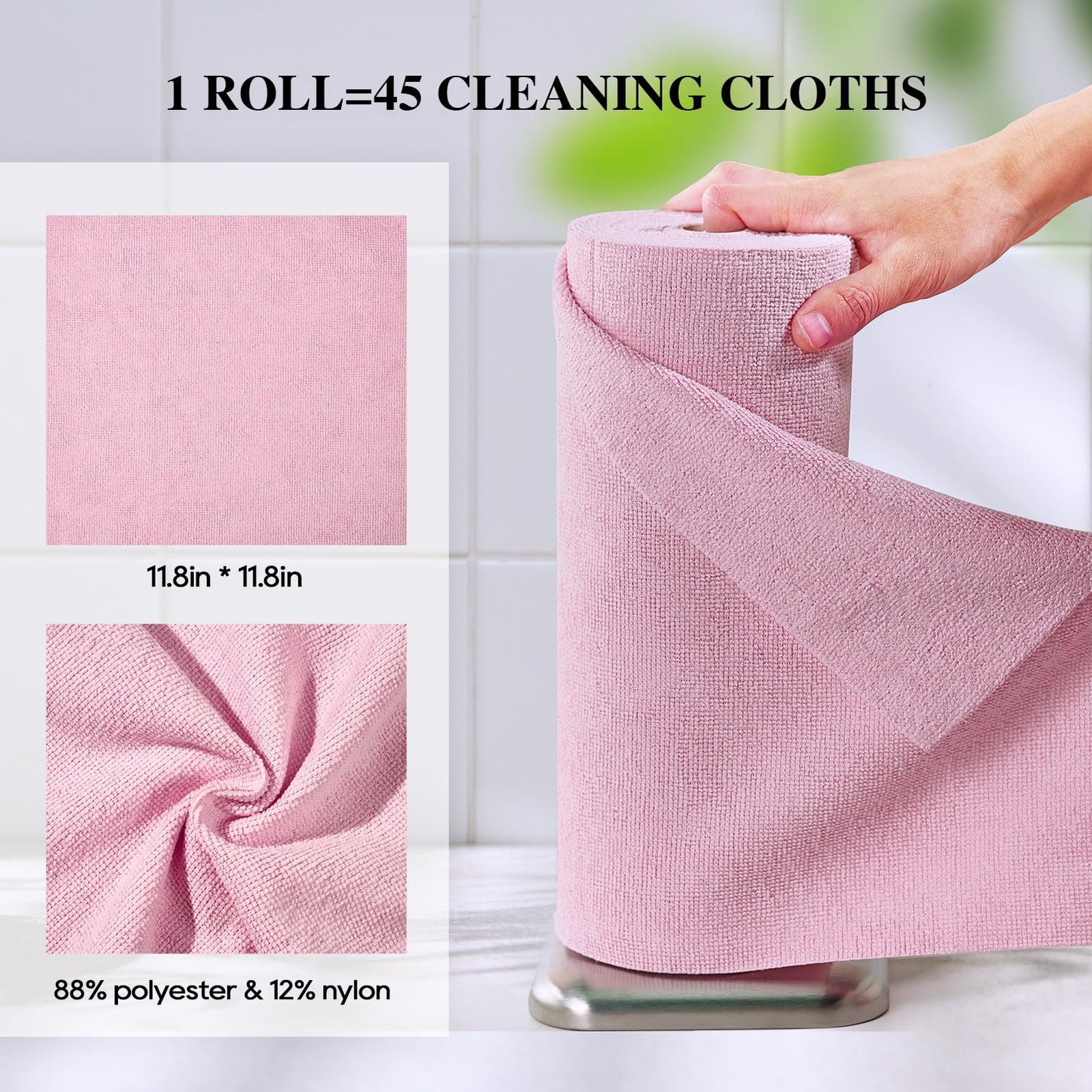 Microfiber Cleaning Cloth Roll 45 Pack, 12”×12″ Reusable Paper Towels, Tear …