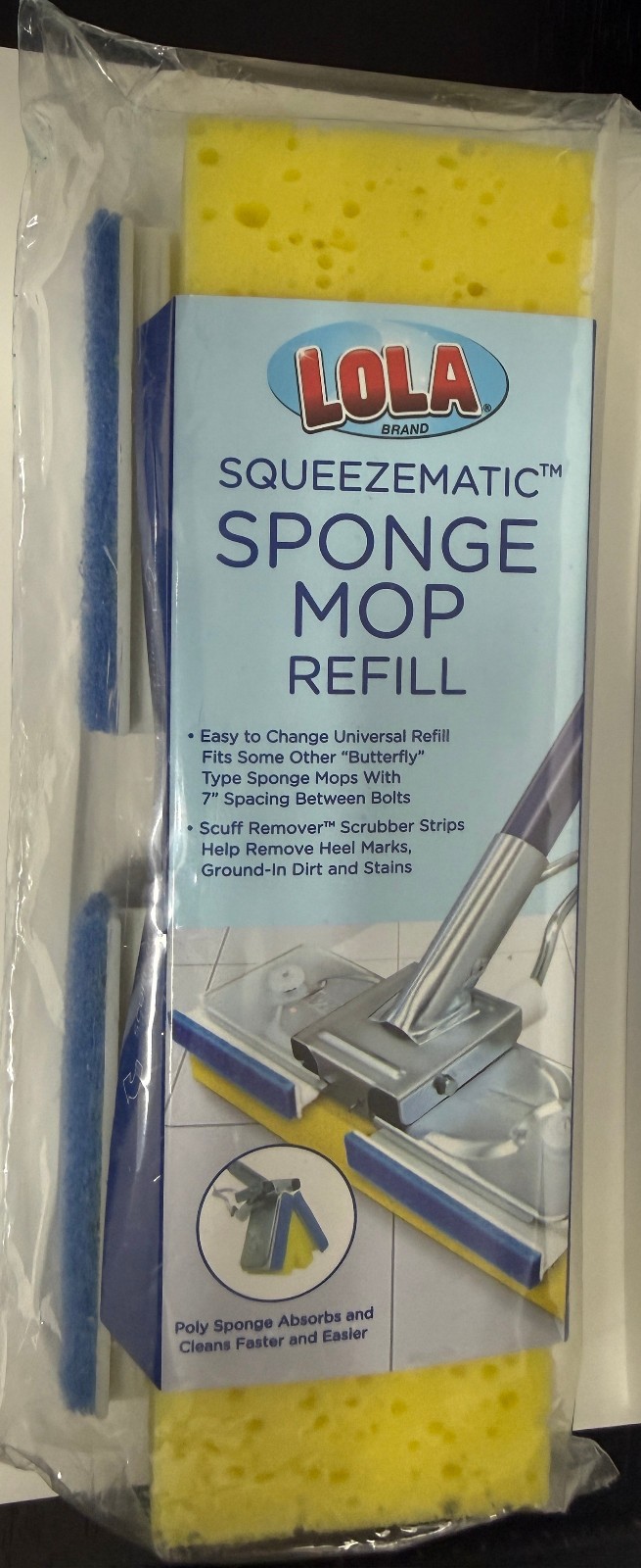 LOLA SqueezeMatic Butterfly Sponge Mop Refill, 9″ Super Absorbent