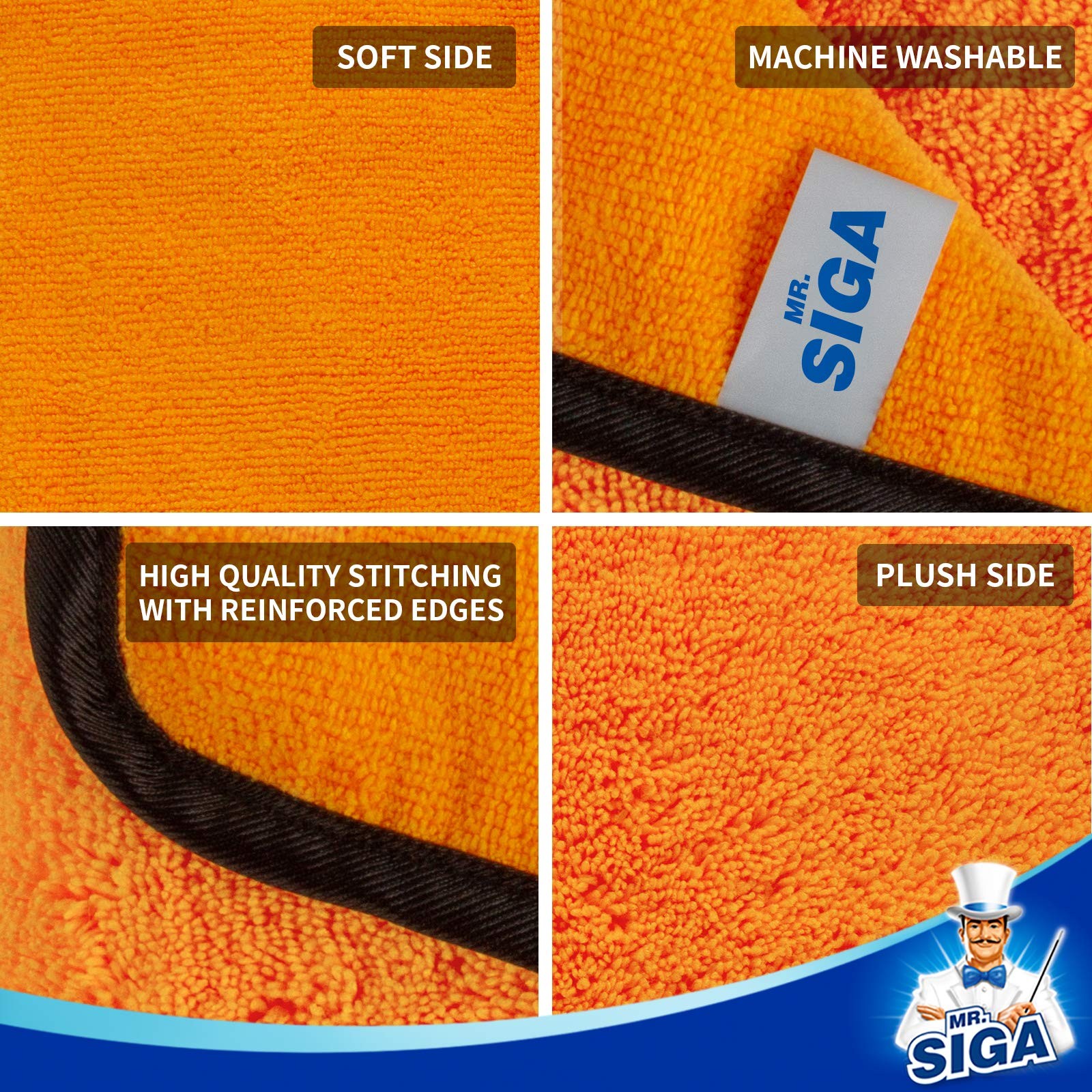 MR.SIGA Professional Premium Microfiber 15.7×23.6 Inch (Pack of 12), Orange