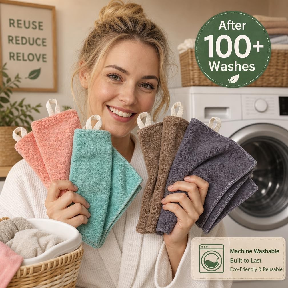 Nugilla Makeup Remover Cloth 12 x 12 Inch, Reusable 1 Count (Pack of 8), Grey