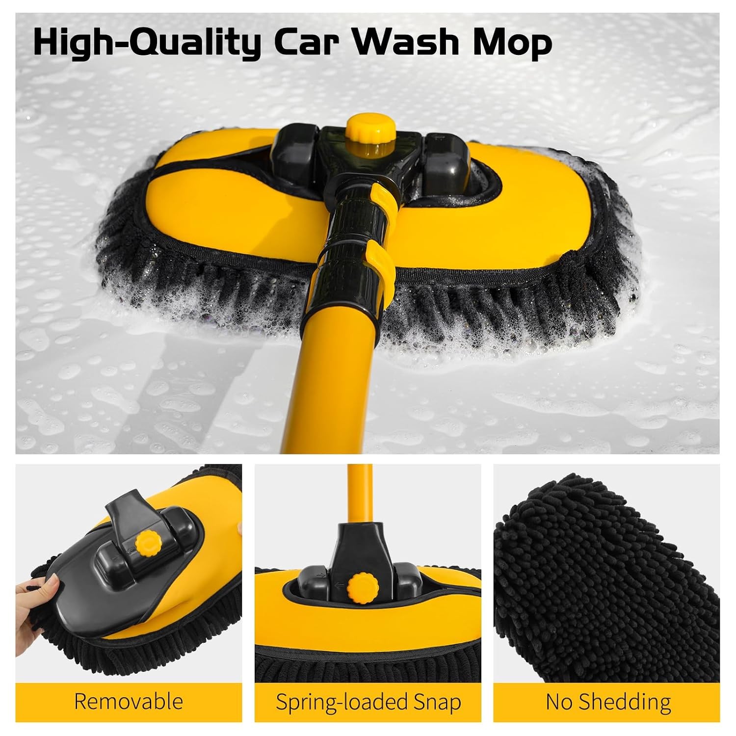 15 Degree Curved Long Handle Car Wash Brush Extension Black Yellow 43 Inch Car