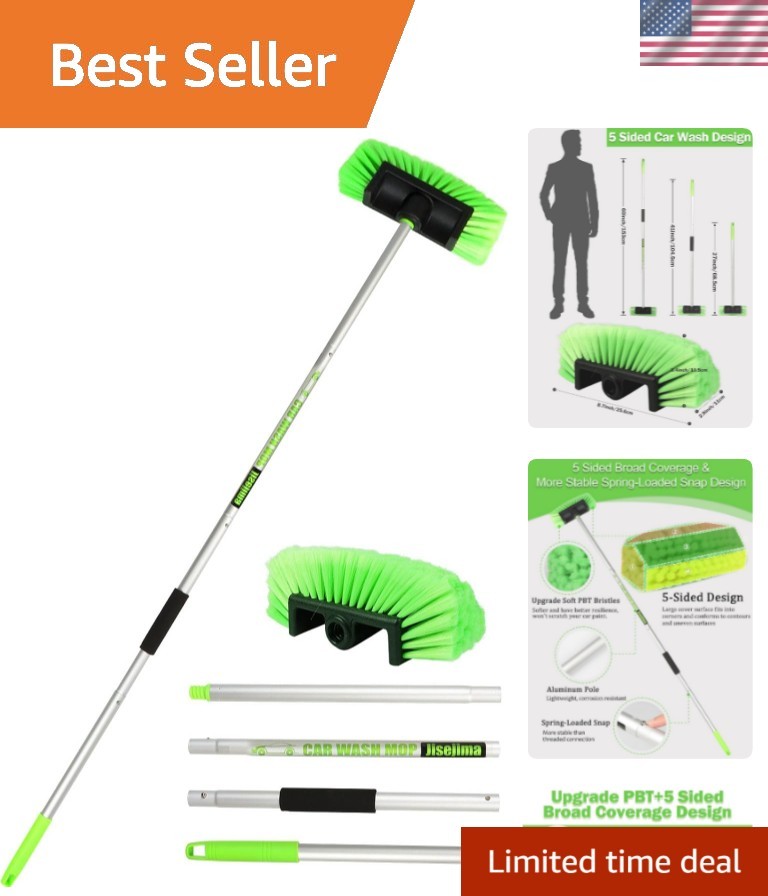 Five-Sided Car Wash Brush with Long Handle，Soft Bristle Scrub Cleaning Mop wi…