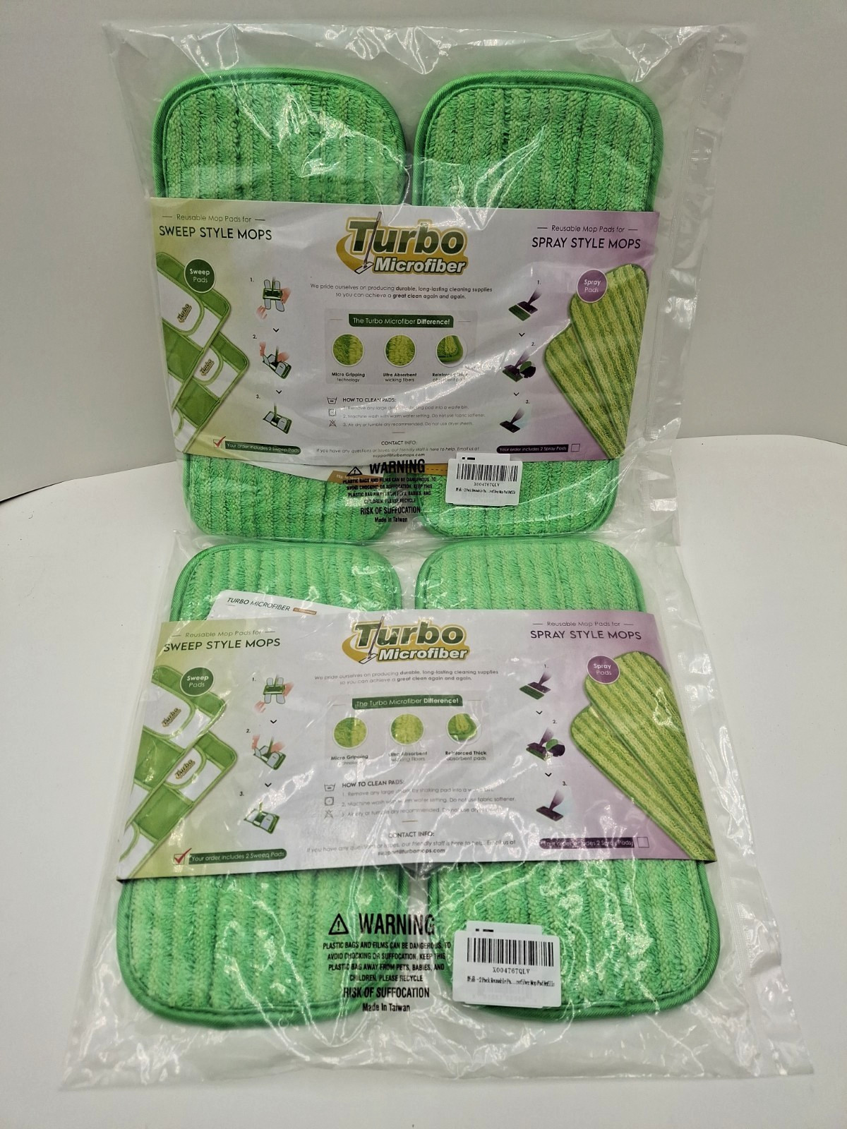 18″ Microfiber Mop Pads 4 Pack, Reusable Washable Cloth Mop Head Replacements