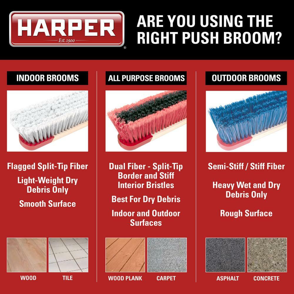 Harper Push Broom Smooth-Surface Hardwood/Steel Handle Soft Bristle 24 in. Width