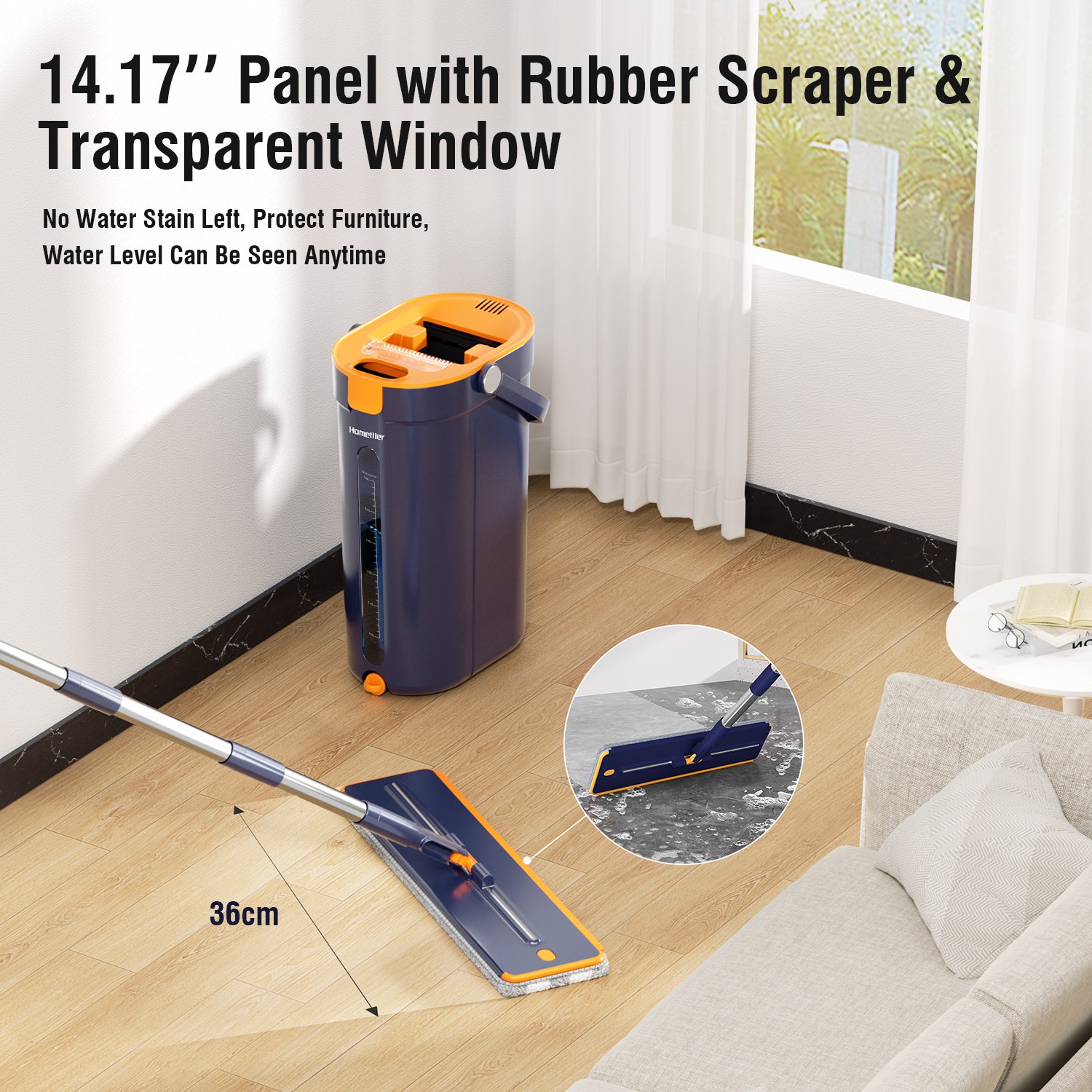 Hands Free Flat Mop and Bucket Set Floor Cleaning with 2pcs Microfiber Mop Pads