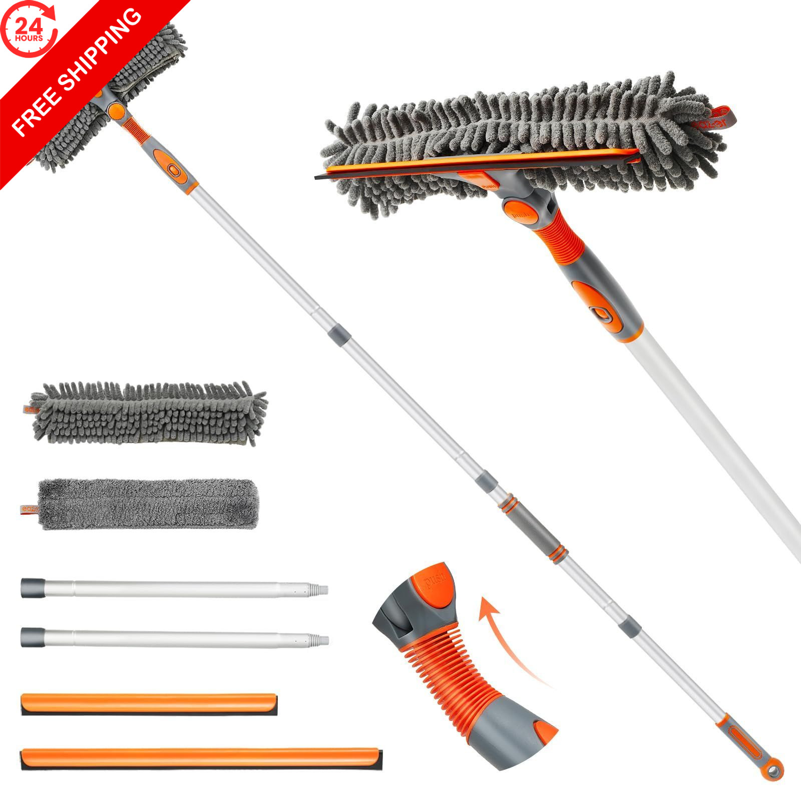 Eazer 89” Squeegee Window Cleaner 2 in 1 89inch, Orange, Gray, Silver