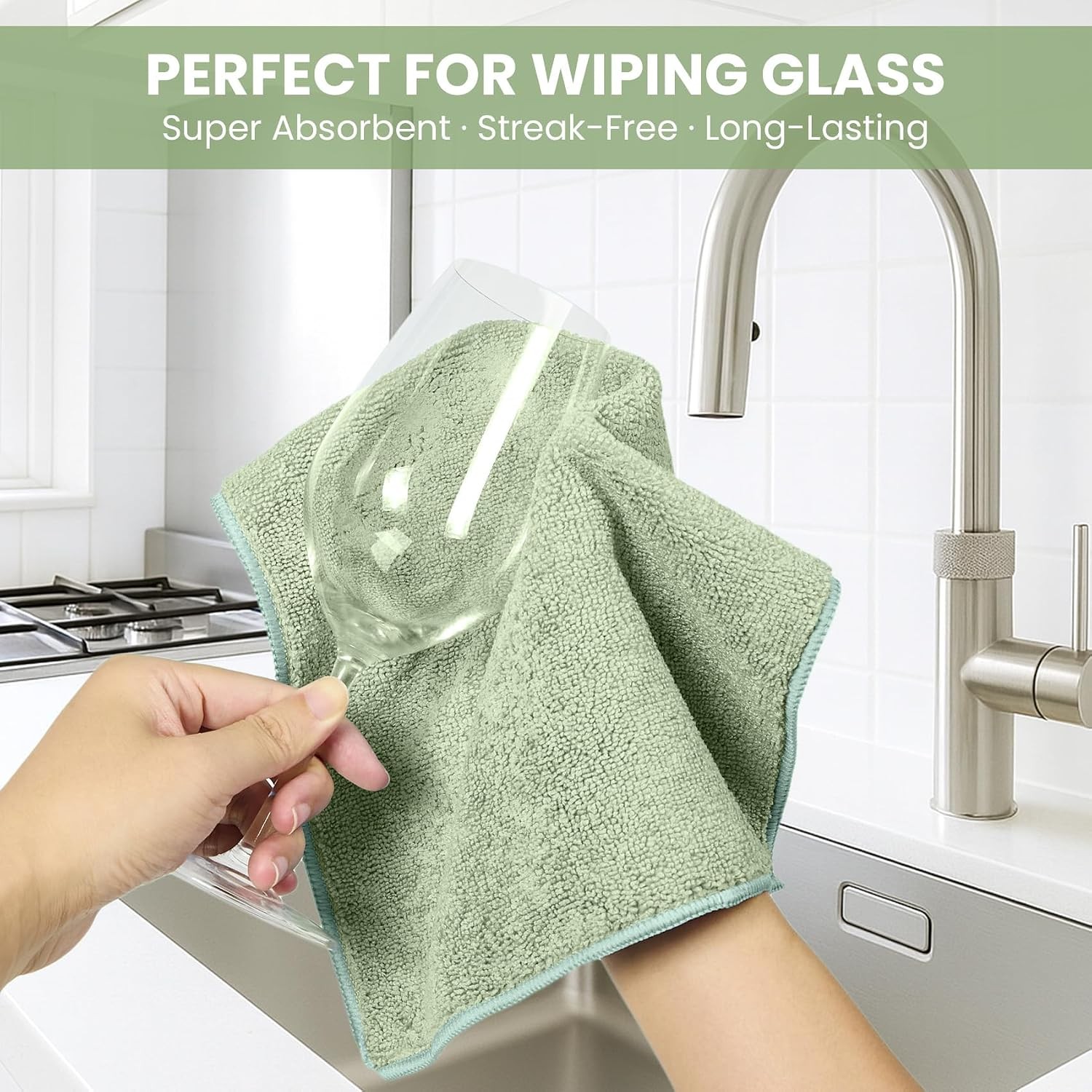 Microfiber Cleaning Cloth, 12 Pack Green Cleaning Rags for Housekeeping,