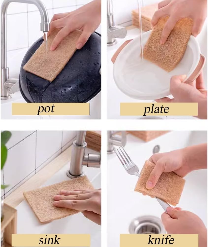Natural Scouring Pads 10 Pack- Dish Scrubber Non-Scratch Sisal Cleaning Scrub