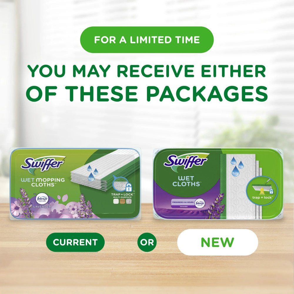 Swiffer Sweep + Mop, Wet Pads Refill, Cleaning Cloths, Lavender, 24 Count