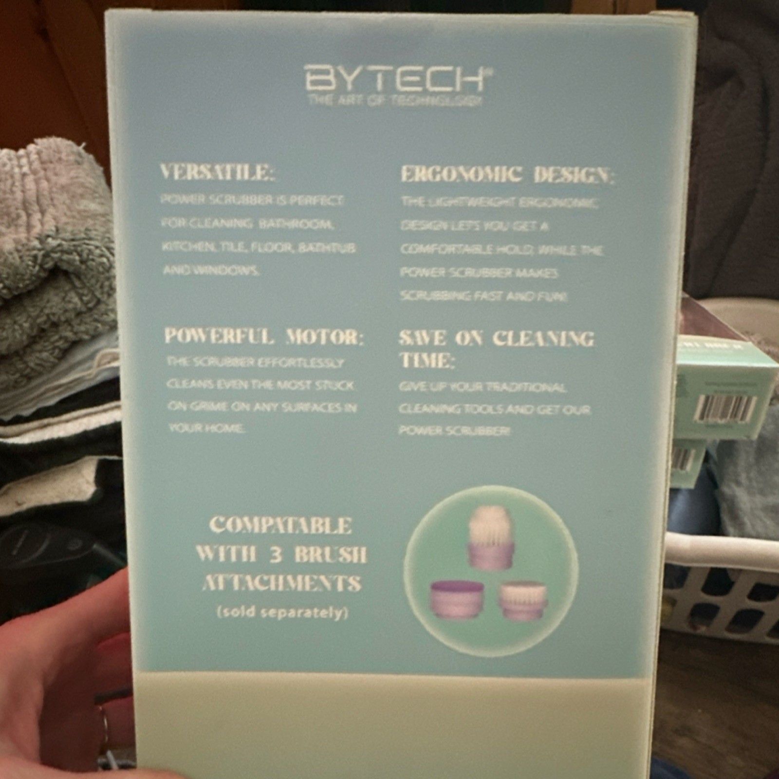 BYTECH Power Scrubber Purple, Detachable Brush Head, 3 Attachments
