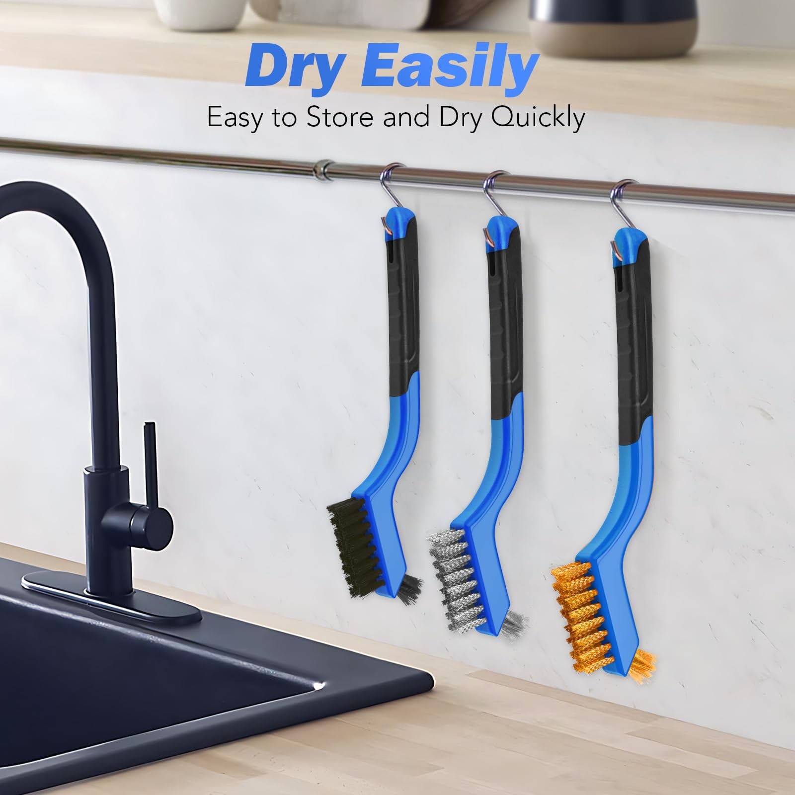 Wire Brush Set, 6 Pcs Stainless Steel/Brass/Nylon Brushes for blue