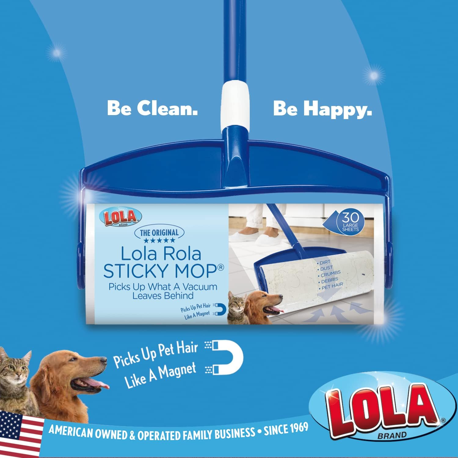 Lola Rola Sticky Mop Refills, Traps Dirt, Dust, and Hair, Pet Hair White