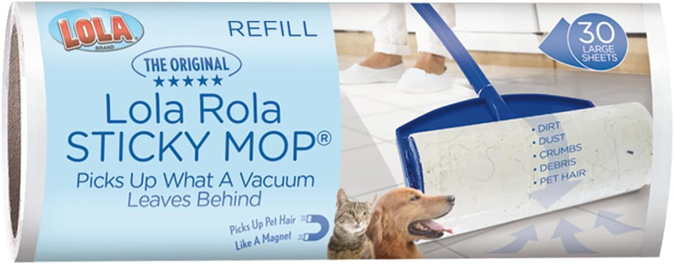 Lola Rola Sticky Mop Refills, Traps Dirt, Dust, and Hair, Pet Hair White