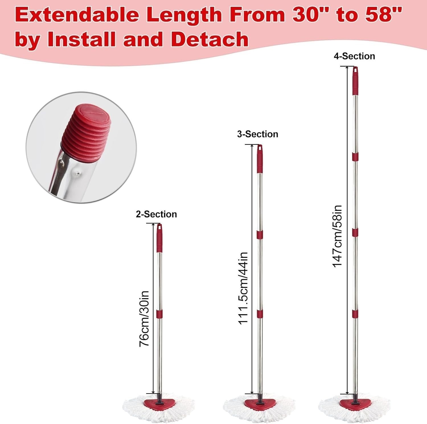 Mop Handle for Ocedar, Spin Mop Handle for O Cedar 4-Section 28.5-to-55inch M…