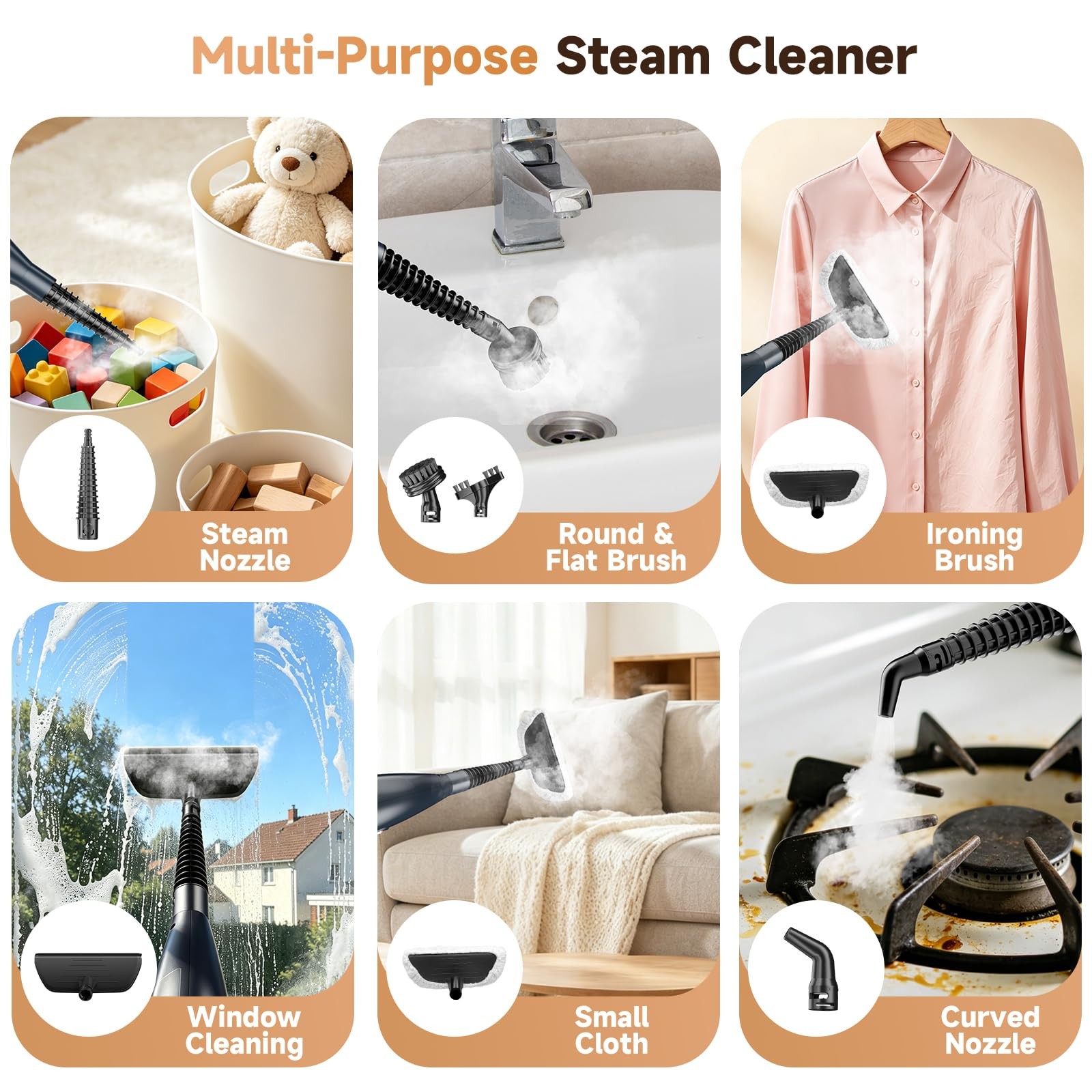 DEVOAC VM6 Scrubbing Steam Mop with Rotating Mop Pads 10 in 1 Steam Mop