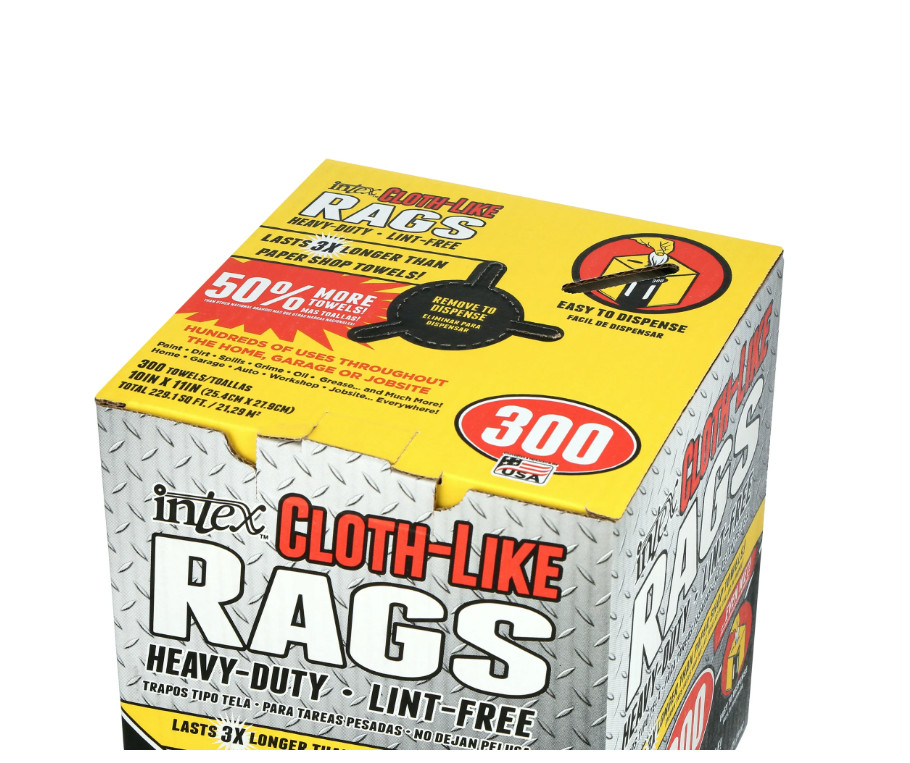 Intex Cloth-Like Rags in a Box 300 Towels, 10″x11″ Heavy-Duty Trapos Tipo Tela