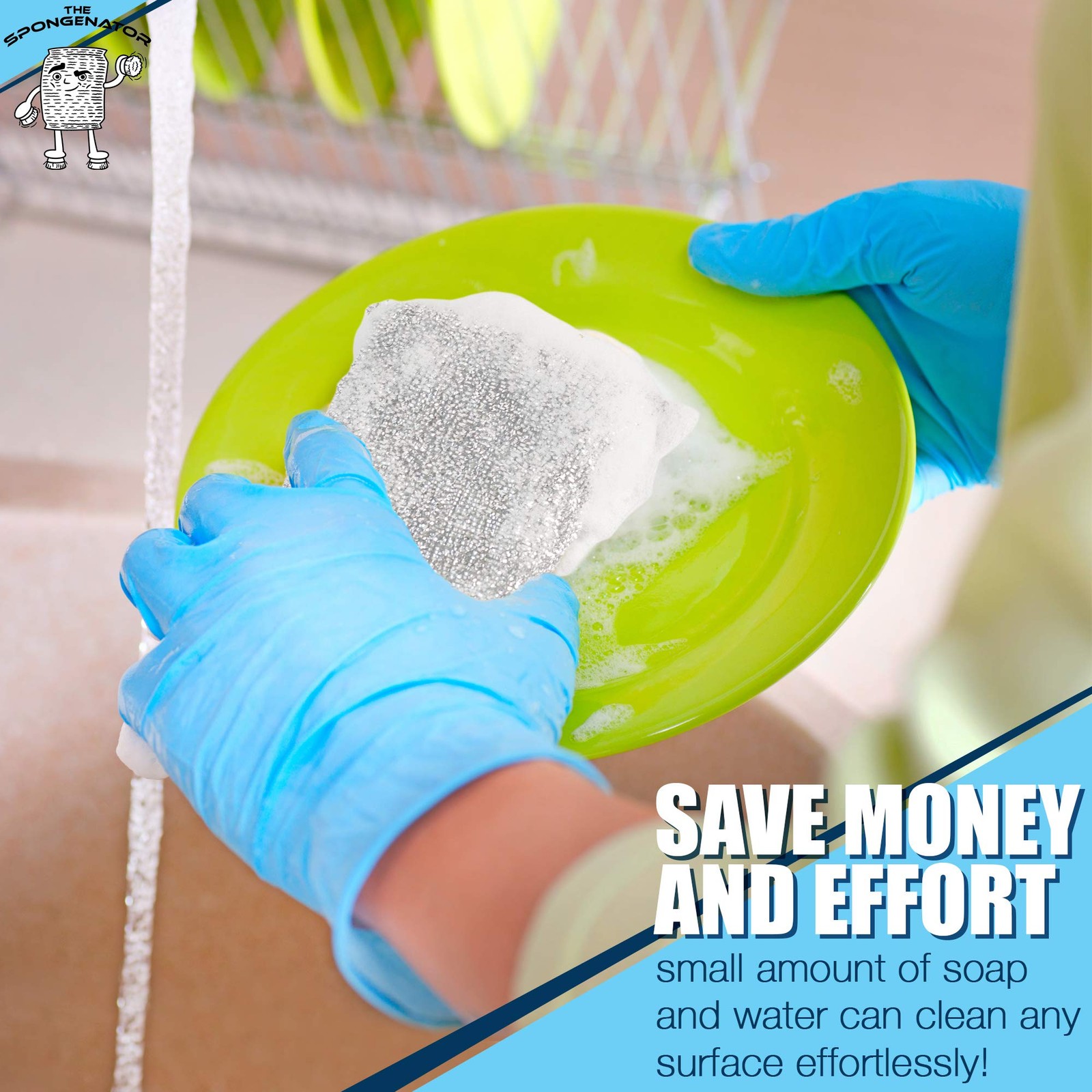 SPONGENATOR Kitchen Scrubbing Sponges – Heavy 6 Count (Pack of 1), Silver