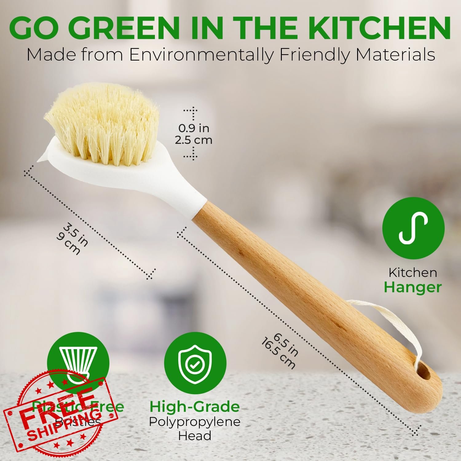 AIRNEX Wooden Dish Brush Set of 2 – Dish Brush with Handle Made of Wood and S…