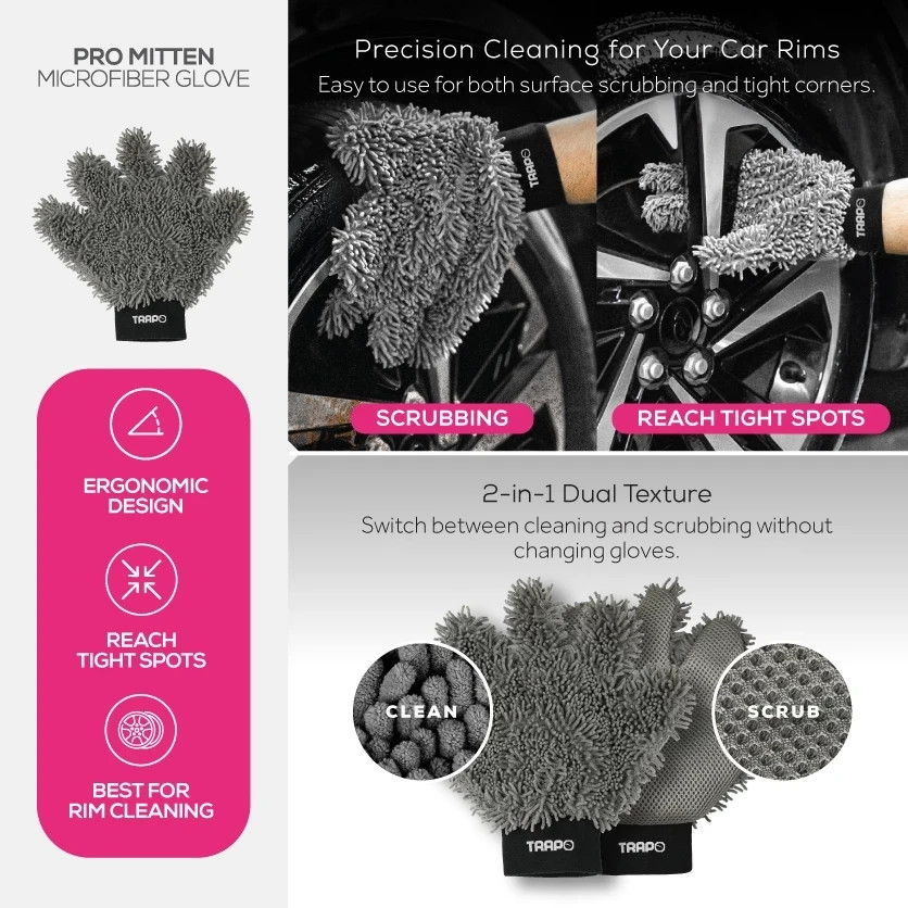 TRAPO Microfiber Car Wash Detailing Set Cloths & Gloves Drying Polishing Kit