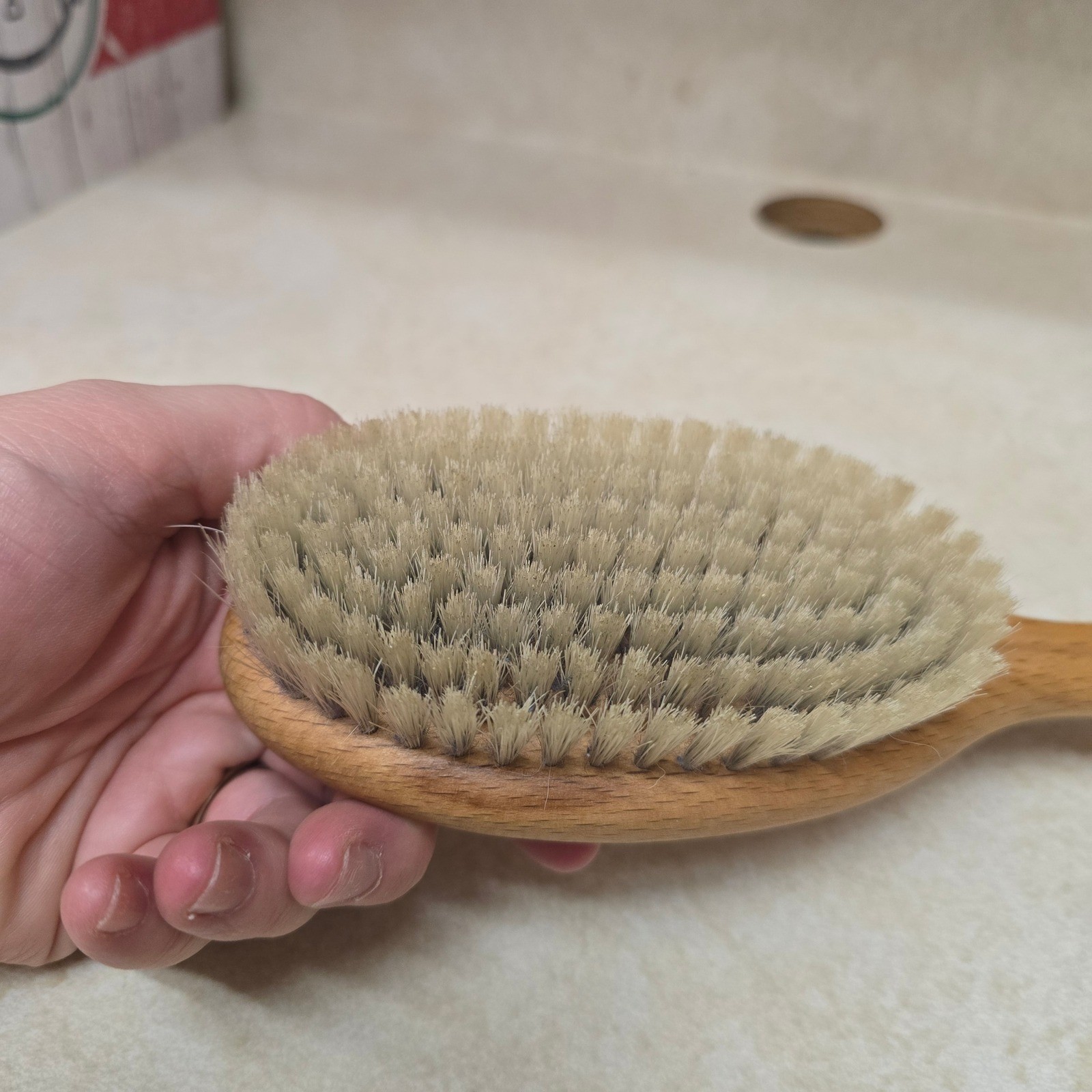 Vintage West Germany Genuine Bristle Wood Clothing Brush Long Handle Soft Brown