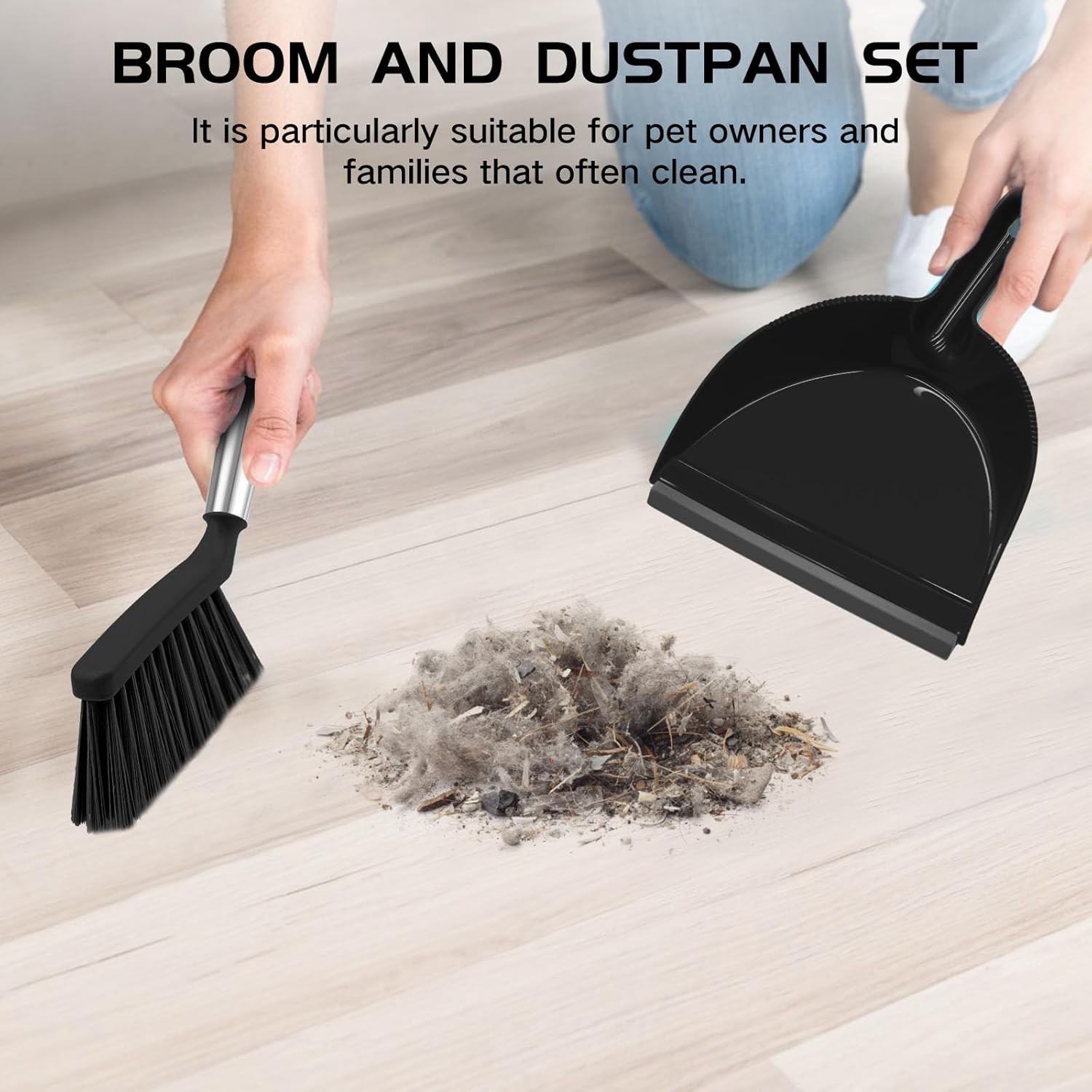 Mini Broom and Dustpan Set, Small Dust Pan and Brush Set with Handle Dustpan