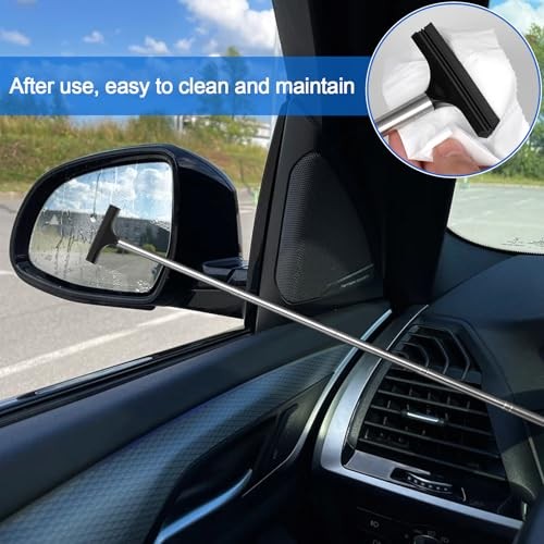2 Pcs Car Mirror Wiper, 38.6in Handle Car Side Mirror Squeegee, Car Mirror