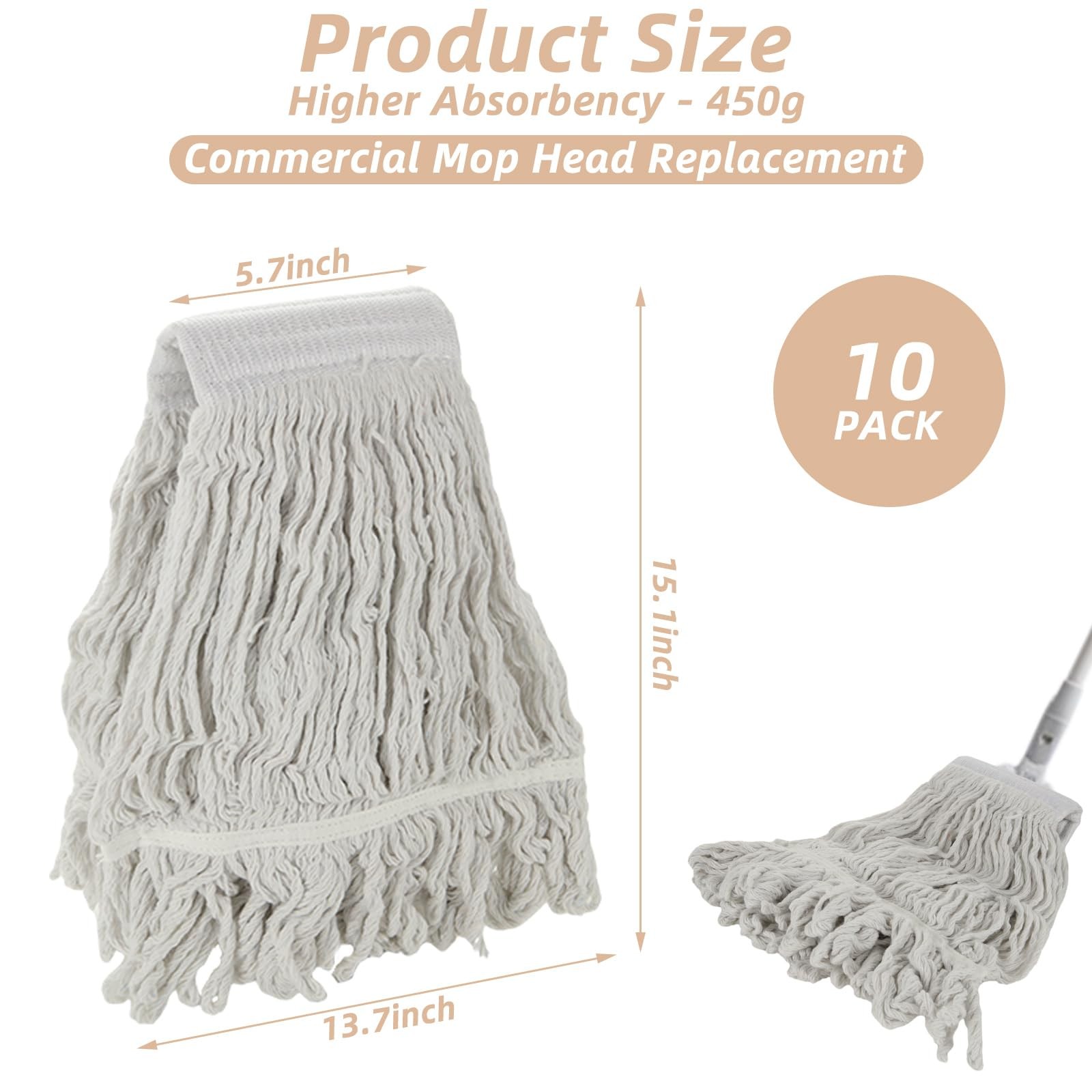 10 Pcs 16oz Mop Head Commercial Heavy Duty Mop Head for Floor Cleaning Wet In…
