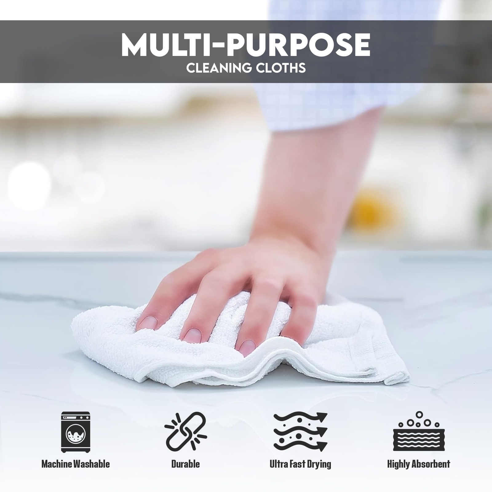 Terry Bar Mop Towels – 60 Pack (14″x17″) White Cotton Terry Cloths, Super Abs…