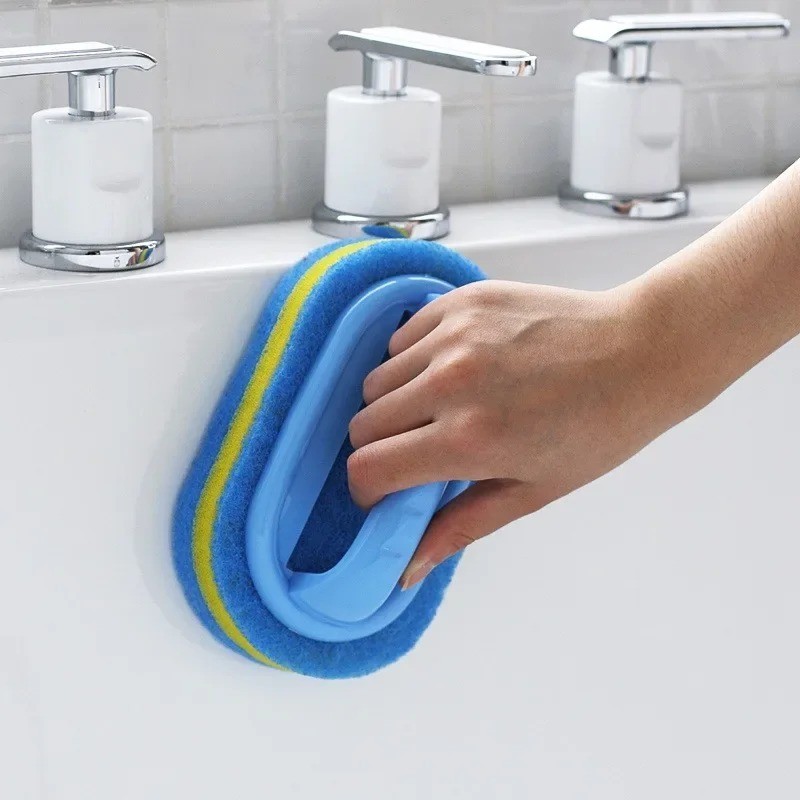 Household Cleaning Brush with Handle Dish Scrubber Kitchen Bathroom Sponge Brush