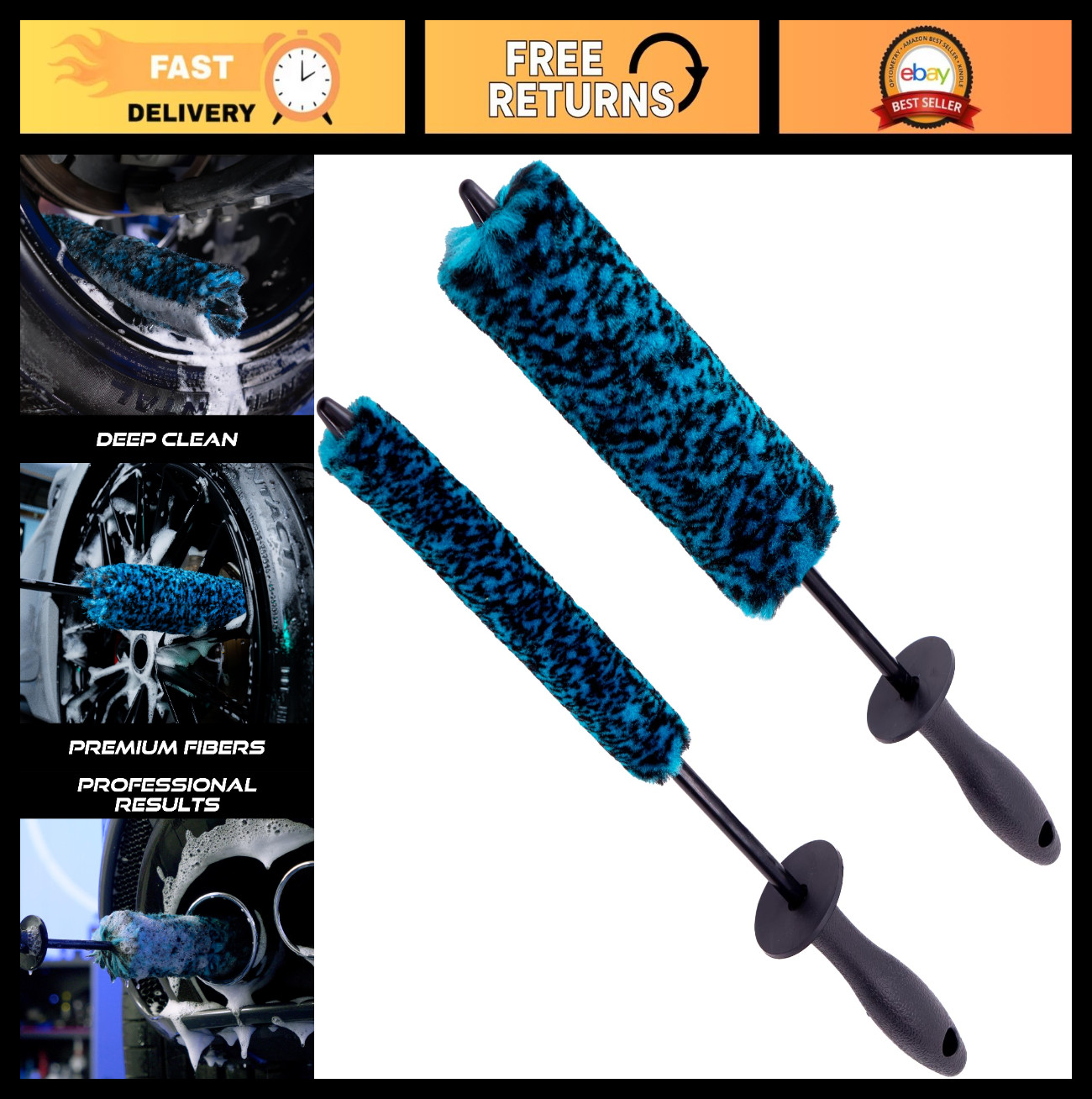 Wheel Barrel Brush Set for Car Detailing – 2 Pack, Slim & Regular, 16″ Length, T